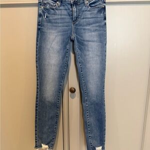PAIGE Blue Skinny Jeans with Distressed Hem